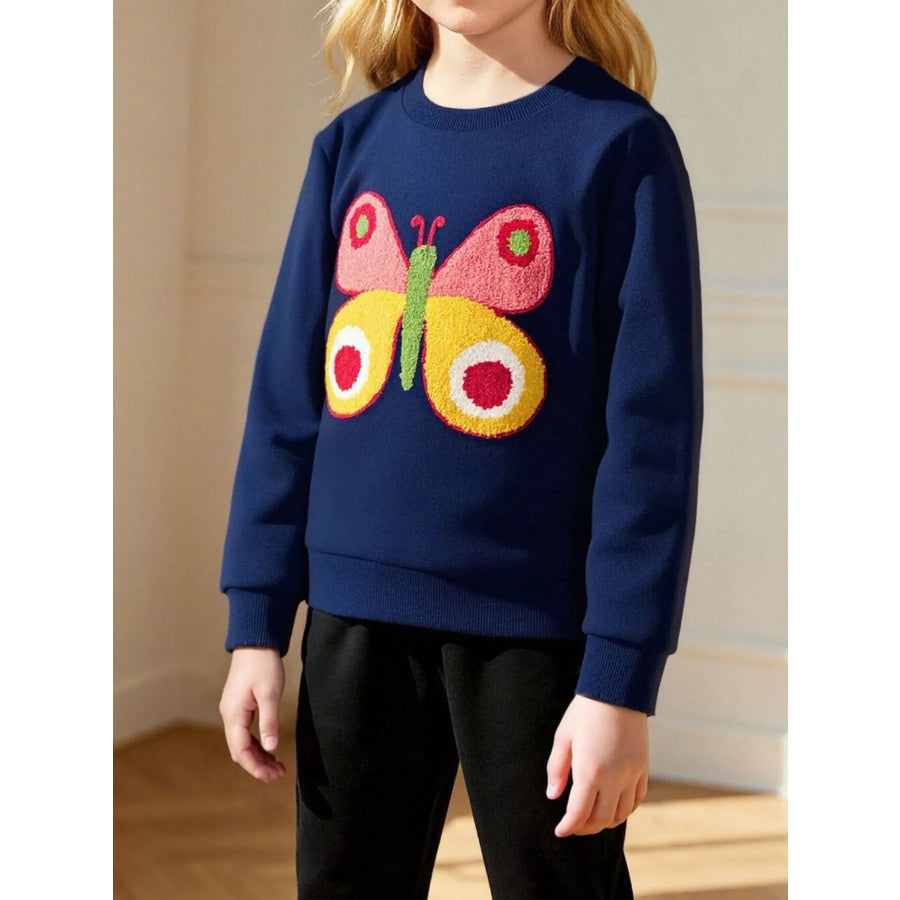 Children’s Butterfly Crew Neck Sweatshirt Dark Navy / 3Y Apparel and Accessories