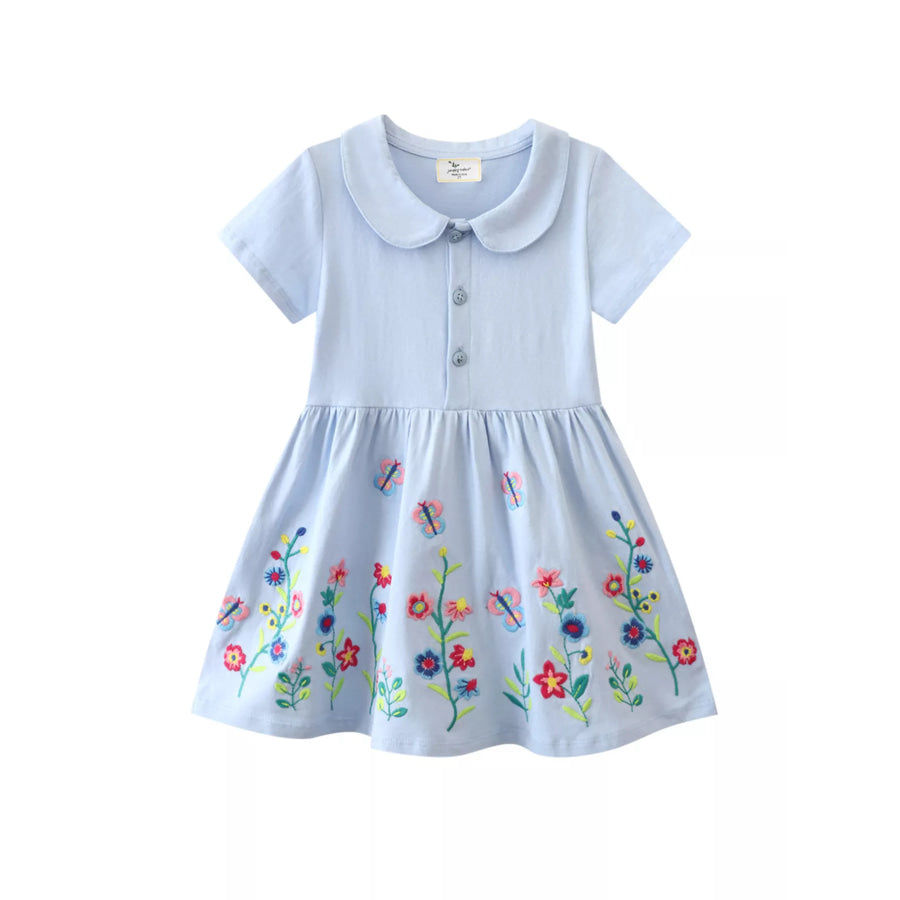 Children’s Butterfly Floral Peter Pan Collar Dress Light Blue / 2T Apparel and Accessories