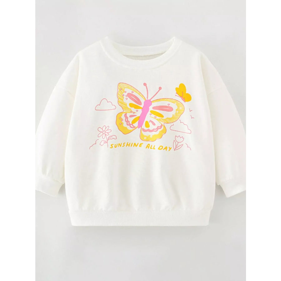 Children’s Butterfly Graphic Crew Neck Sweatshirt White / 3Y Apparel and Accessories