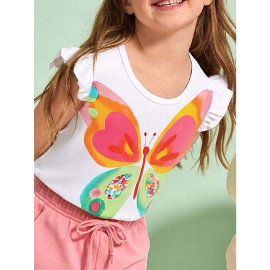Children’s Butterfly Graphic Ruffle Sleeve T-Shirt White / 2Y Apparel and Accessories