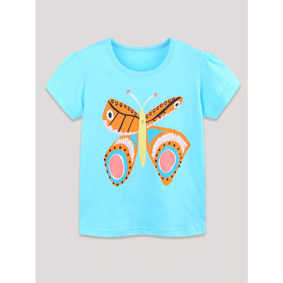 Children’s Butterfly Graphic Short Sleeve T-Shirt Pastel Blue / 2Y Apparel and Accessories