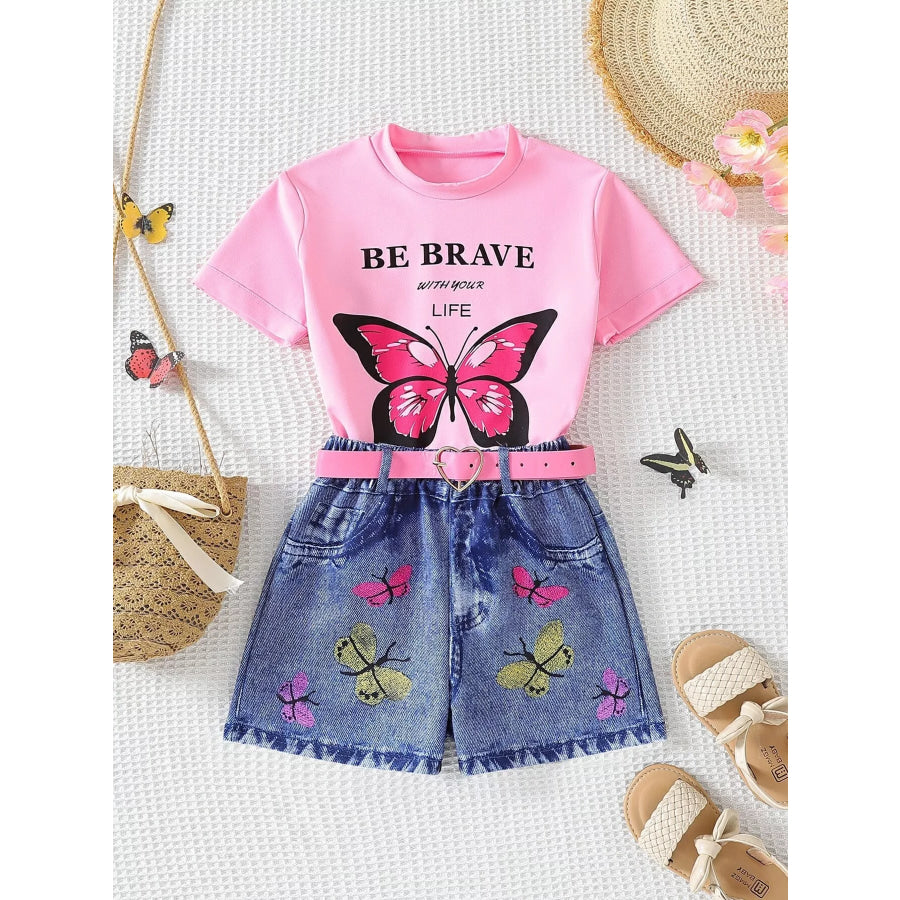 Children’s Butterfly Graphic Tee and Shorts Set Pink / 2-3Y Apparel Accessories