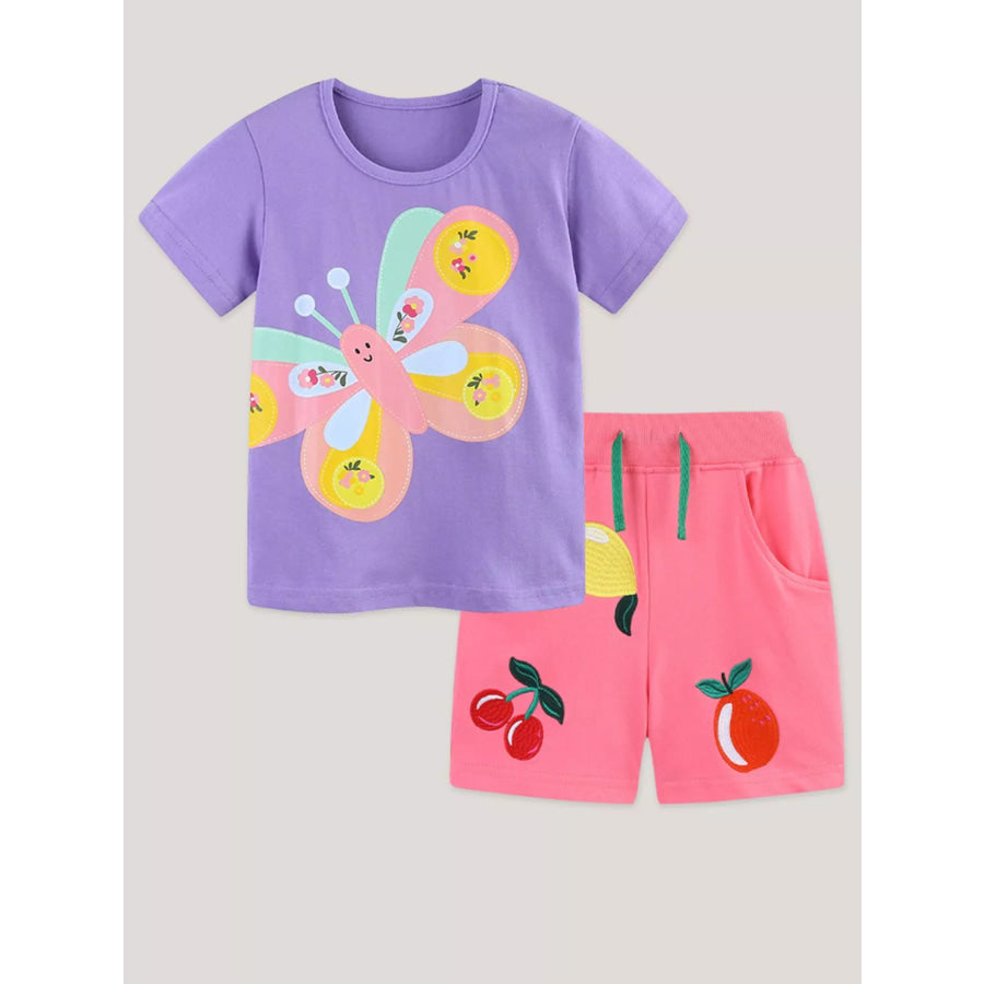 Children’s Butterfly Graphic Tee & Fruit Print Shorts Set Apparel and Accessories