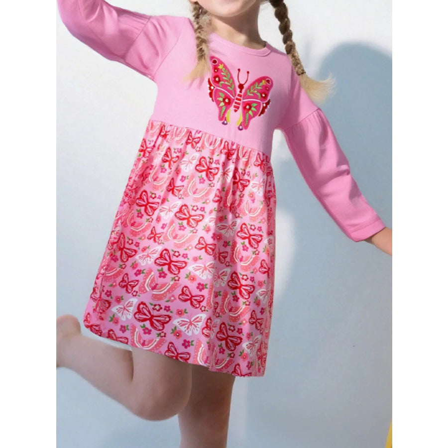 Children’s Butterfly Long Sleeve Casual Dress Fuchsia Pink / 2Y Apparel and Accessories