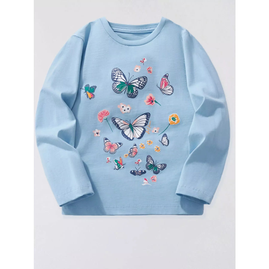 Children’s Butterfly Long Sleeve T-Shirt Pastel Blue / 3Y Apparel and Accessories