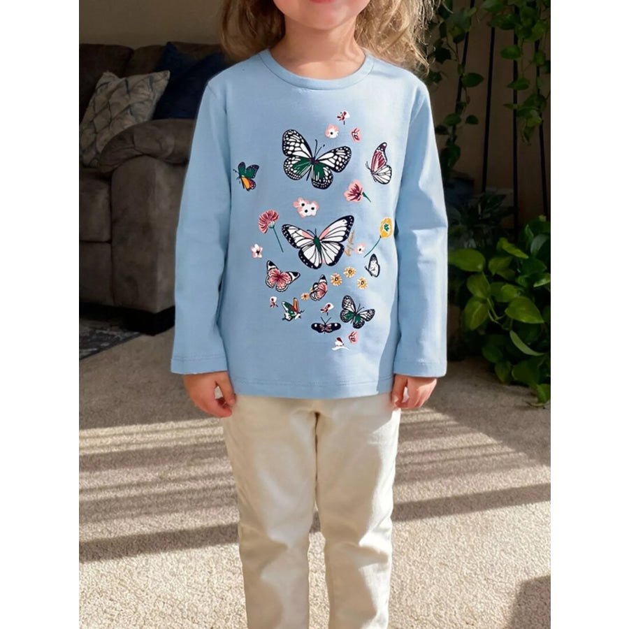Children’s Butterfly Long Sleeve T-Shirt Pastel Blue / 3Y Apparel and Accessories