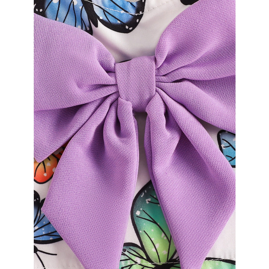 Children’s Butterfly Print Bowknot Crop Top & Ruffle Shorts Set Apparel and Accessories