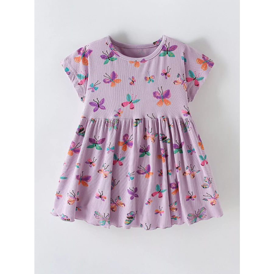Children’s Butterfly Print Casual Short Sleeve Dress Mauve / 6Y Apparel and Accessories