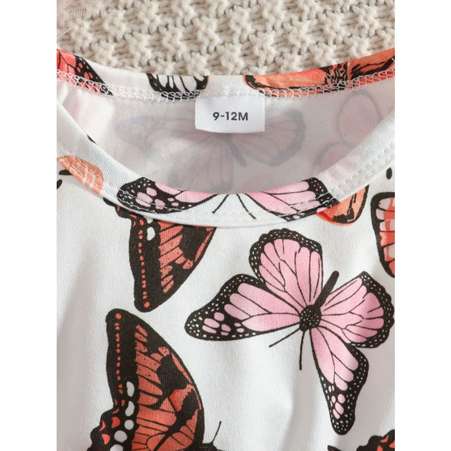 Children’s Butterfly Print Dress and Ruffle Trim Cardigan Set with Headband Apparel and Accessories