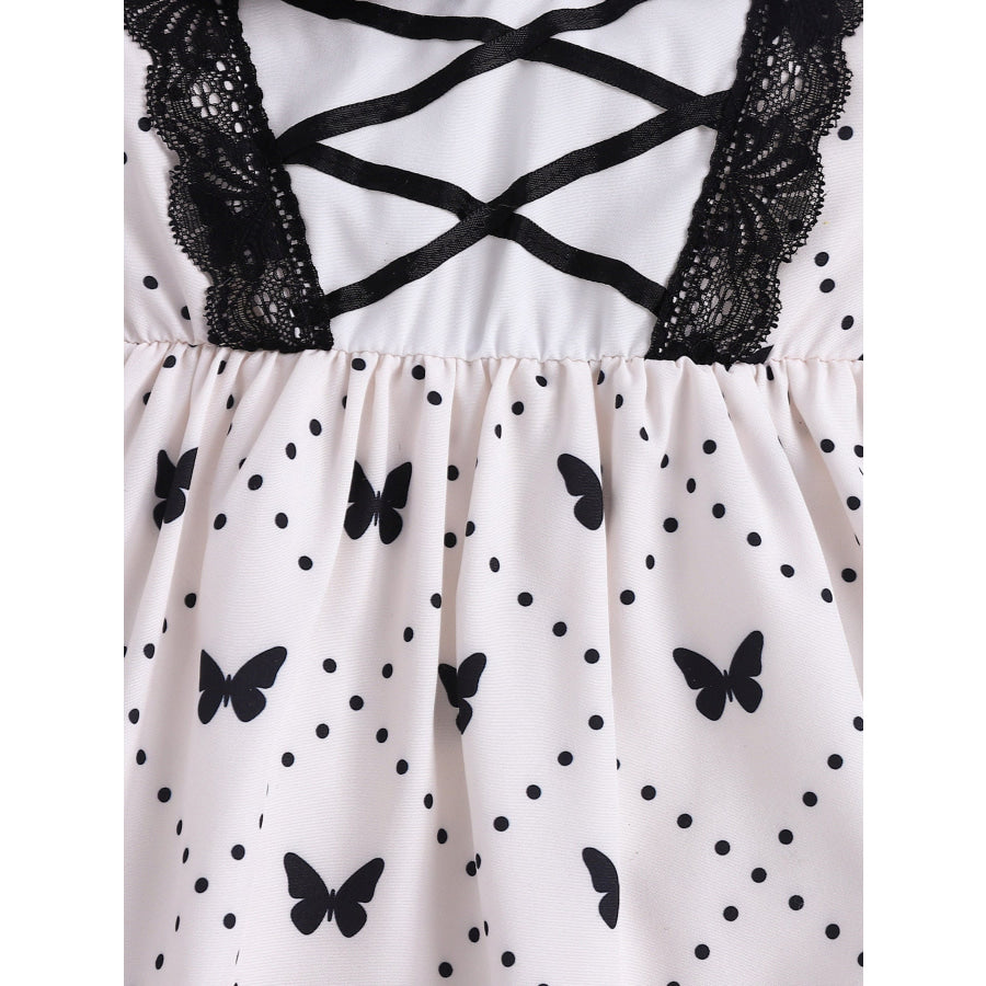 Children’s Butterfly Print Lace Trim Peter Pan Collar Dress Apparel and Accessories
