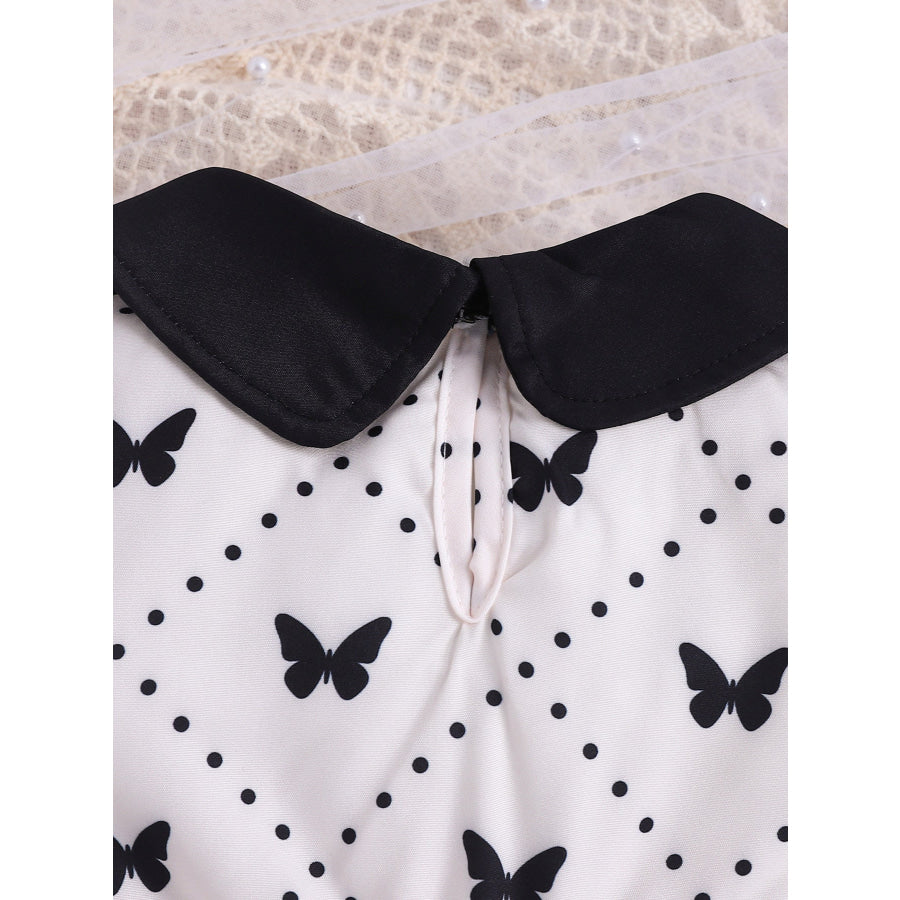 Children’s Butterfly Print Lace Trim Peter Pan Collar Dress Apparel and Accessories