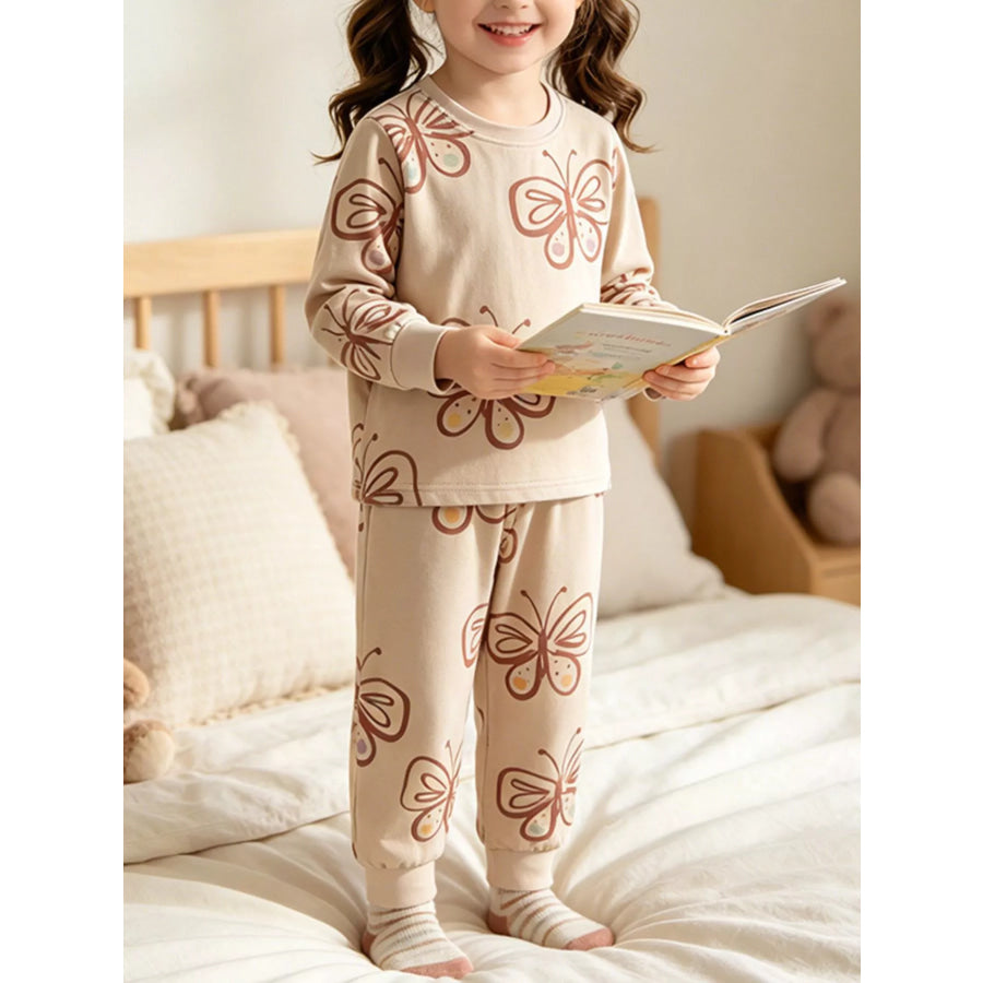 Children’s Butterfly Print Long-Sleeve Pajama Set Eggshell / 3Y Apparel and Accessories