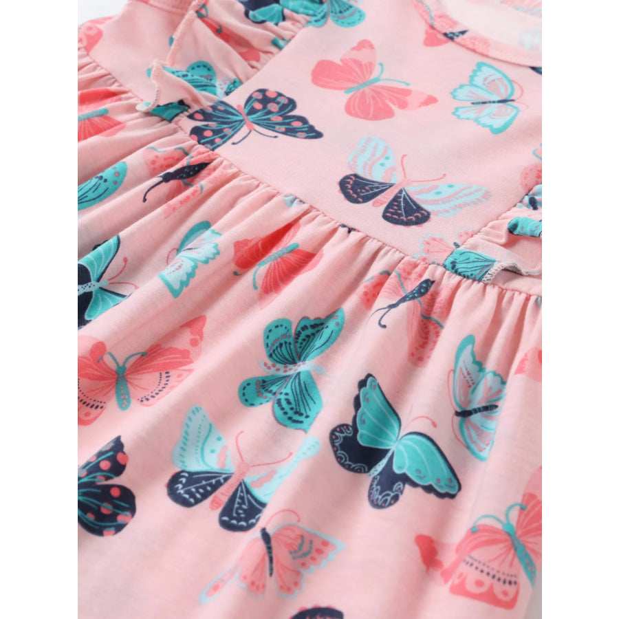 Children’s Butterfly Print Ruffle Sleeve Dress Apparel and Accessories