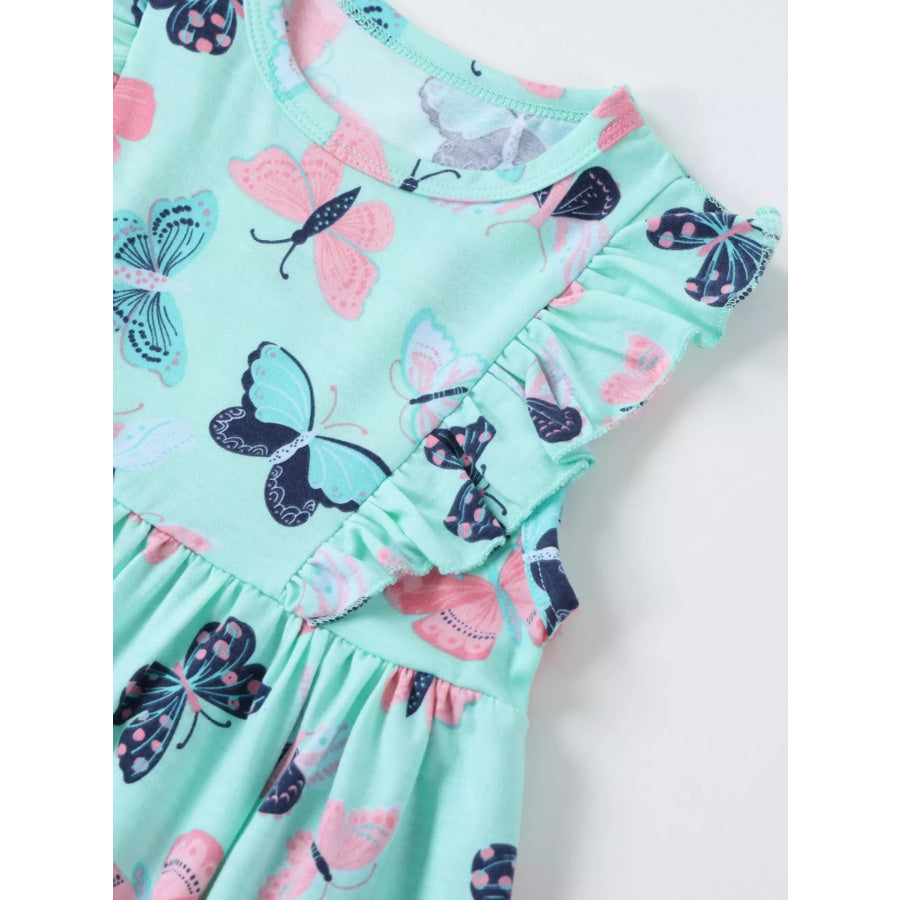 Children’s Butterfly Print Ruffle Sleeve Dress Apparel and Accessories