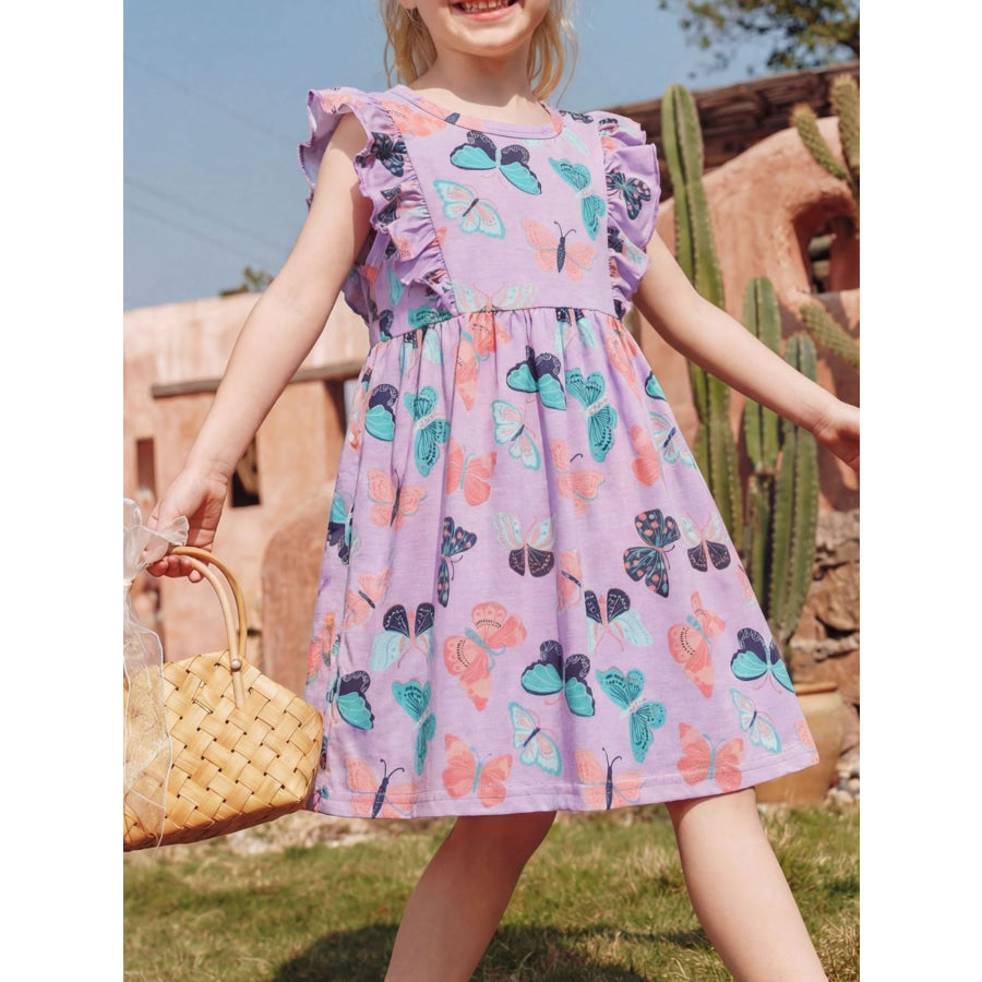Children’s Butterfly Print Ruffled Dress Purple / 2-3 Apparel and Accessories