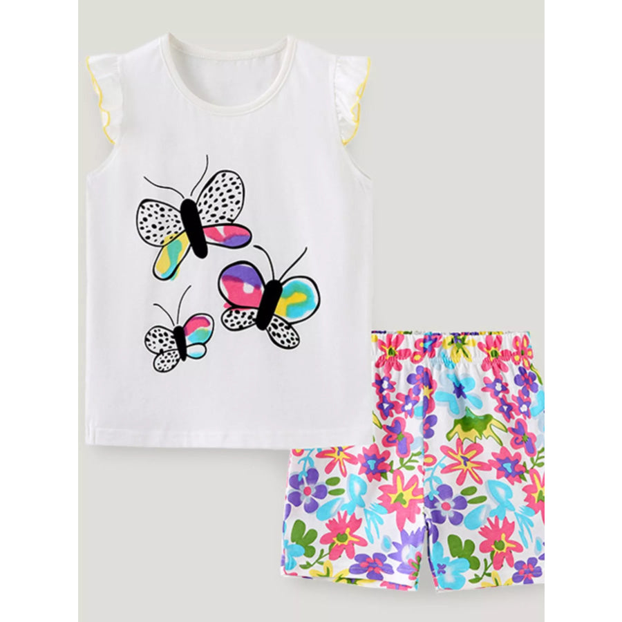 Children’s Butterfly Print Summer Set White / 2Y Apparel and Accessories