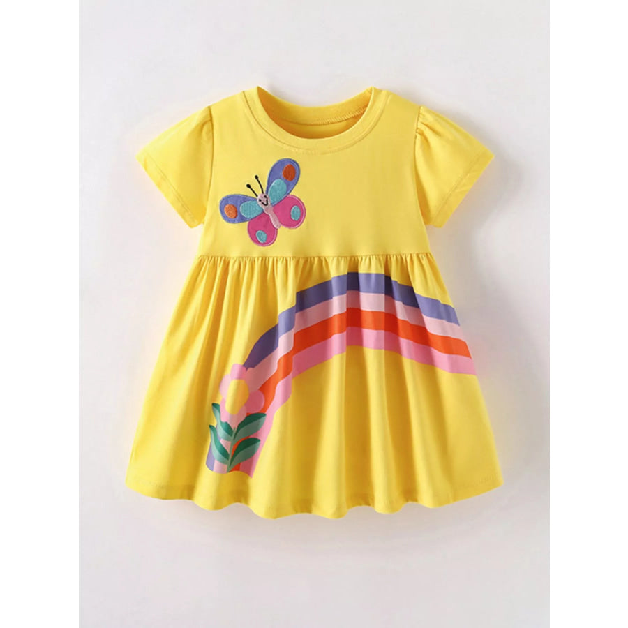 Children’s Butterfly Rainbow Casual Dress Yellow / 6T Apparel and Accessories
