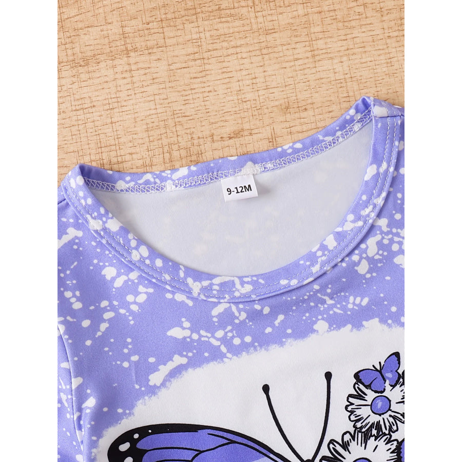 Children’s Butterfly Round Neck Tee and Shorts Set Apparel Accessories