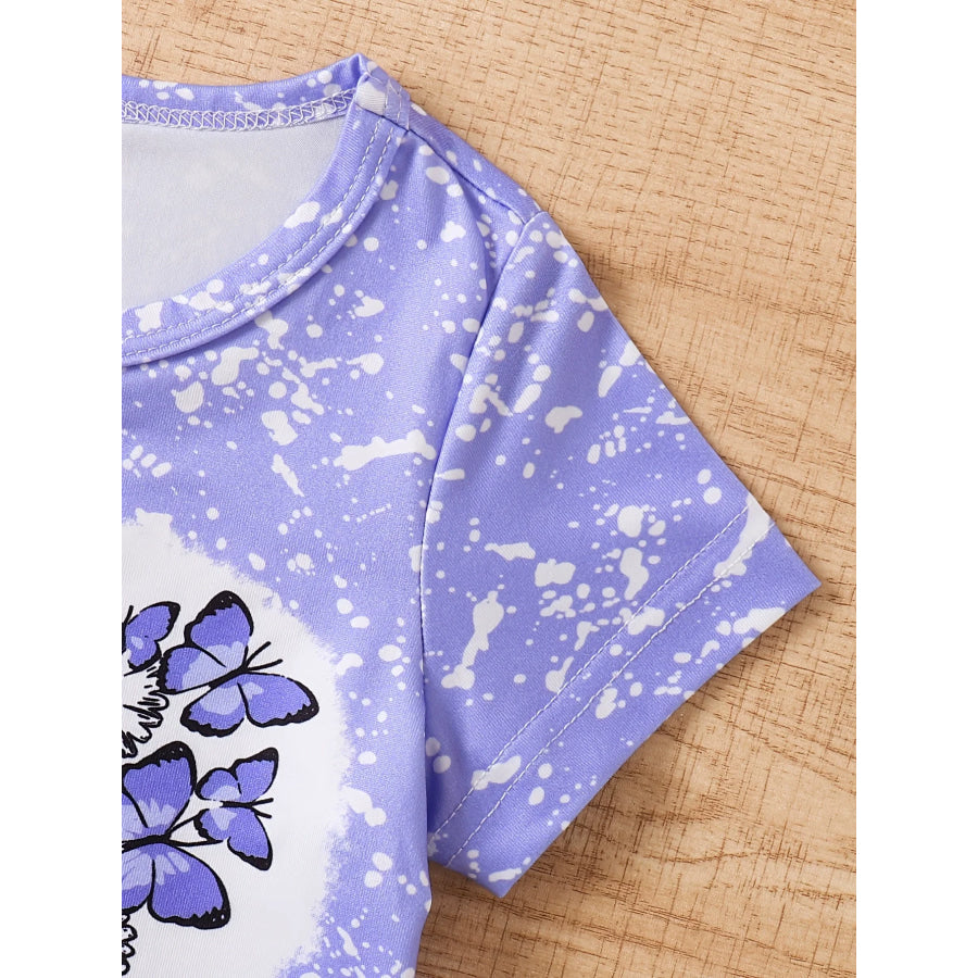 Children’s Butterfly Round Neck Tee and Shorts Set Apparel Accessories