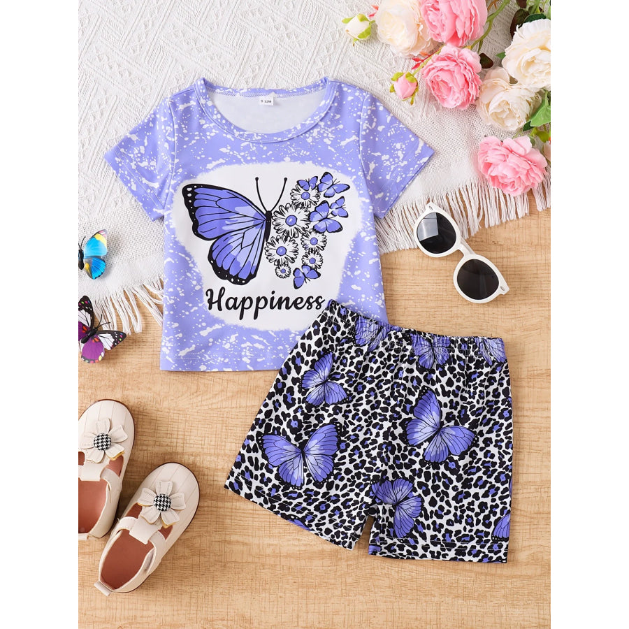 Children’s Butterfly Round Neck Tee and Shorts Set Lavender / 6-9M Apparel Accessories