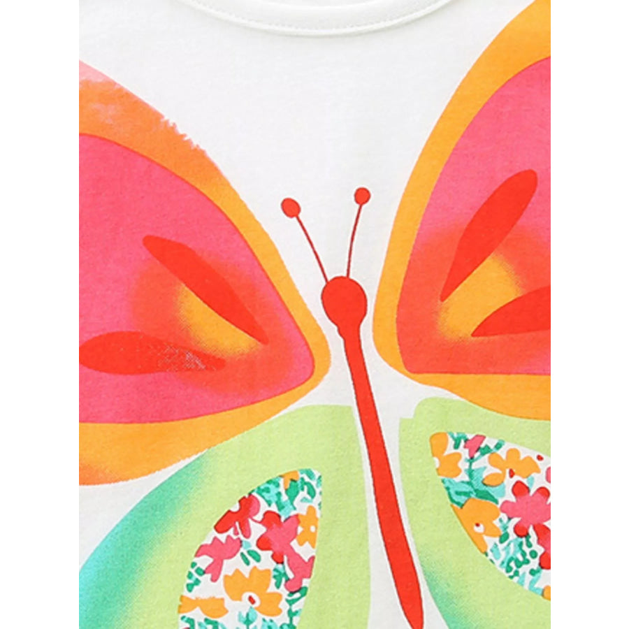 Children’s Butterfly Ruffle Sleeve Top and Animal Print Shorts Set Apparel and Accessories
