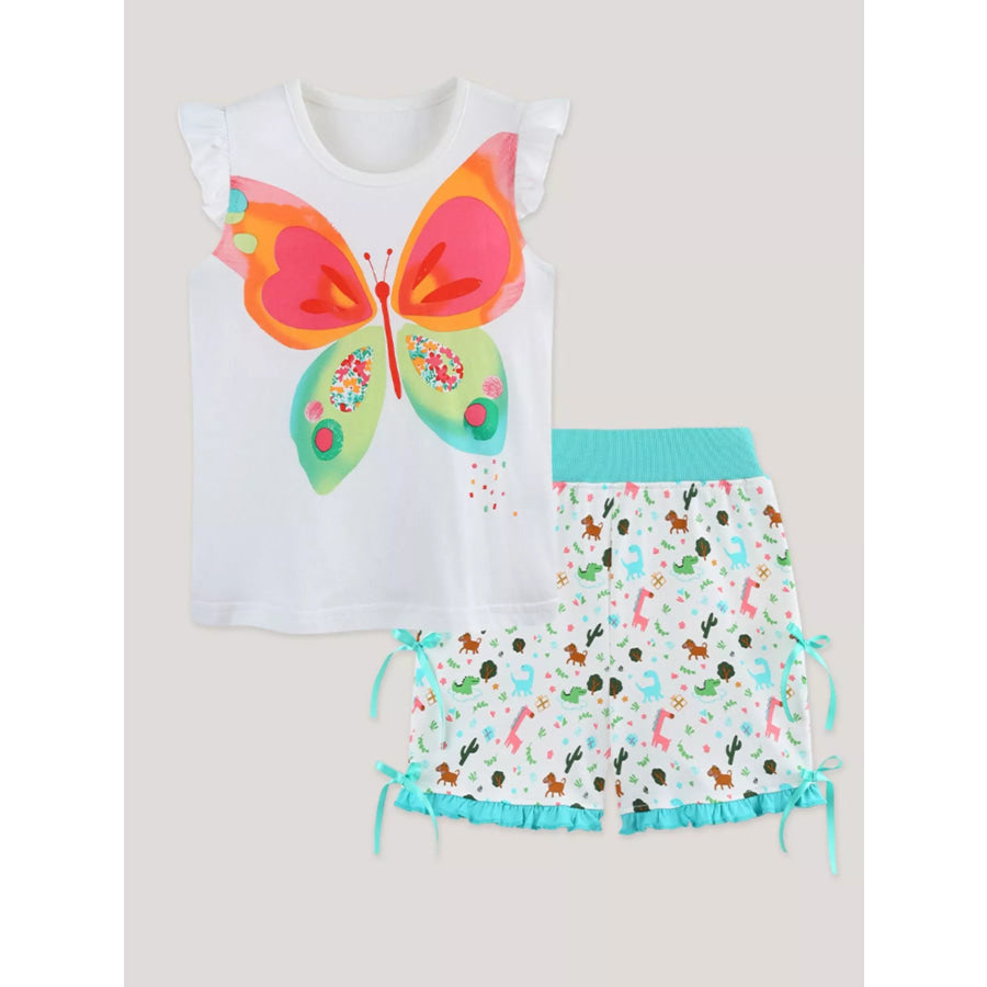 Children’s Butterfly Ruffle Sleeve Top and Animal Print Shorts Set Apparel and Accessories