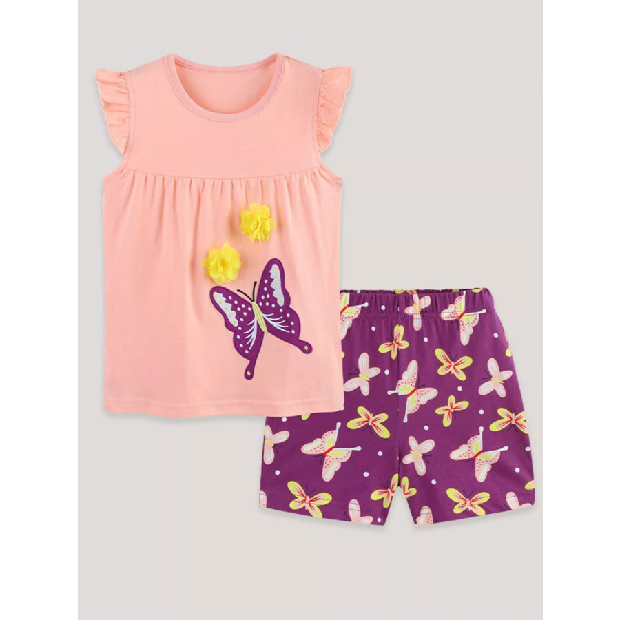 Children’s Butterfly Ruffle Sleeve Top & Shorts Set Apparel and Accessories