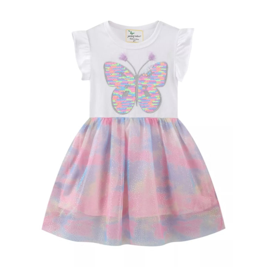 Children’s Butterfly Sequin Tutu Dress White / 2T Apparel and Accessories