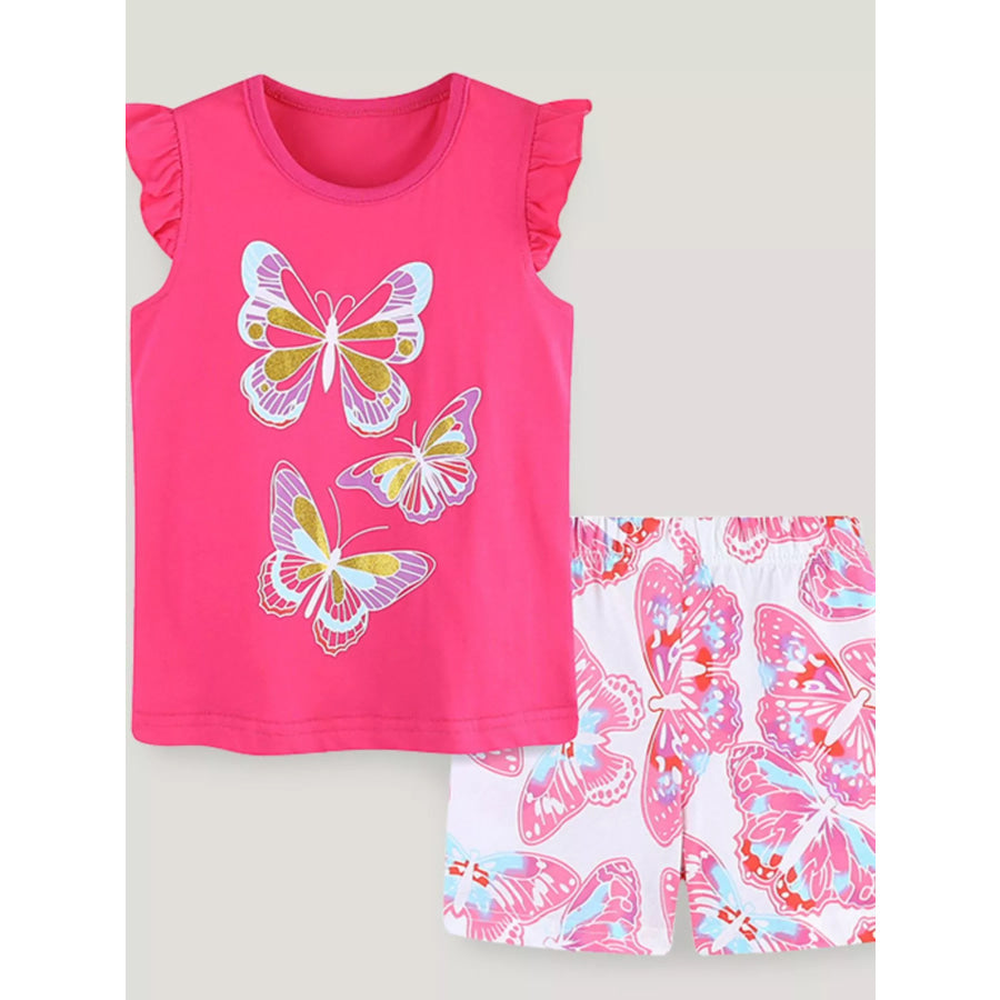 Children’s Butterfly Top and Shorts Set Hot Pink / 2Y Apparel and Accessories