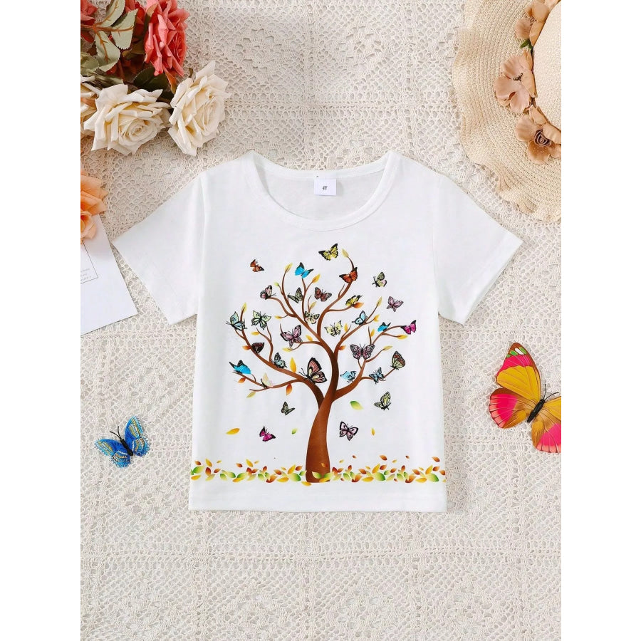 Children’s Butterfly Tree Graphic Casual T-Shirt Apparel and Accessories