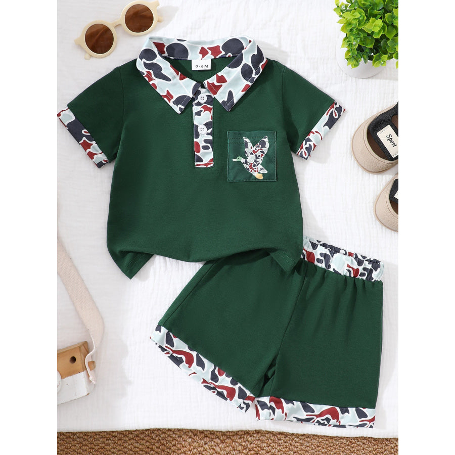 Children’s Button Detail Polo Shirt & Shorts Set Dark Green / 0-6M Apparel and Accessories