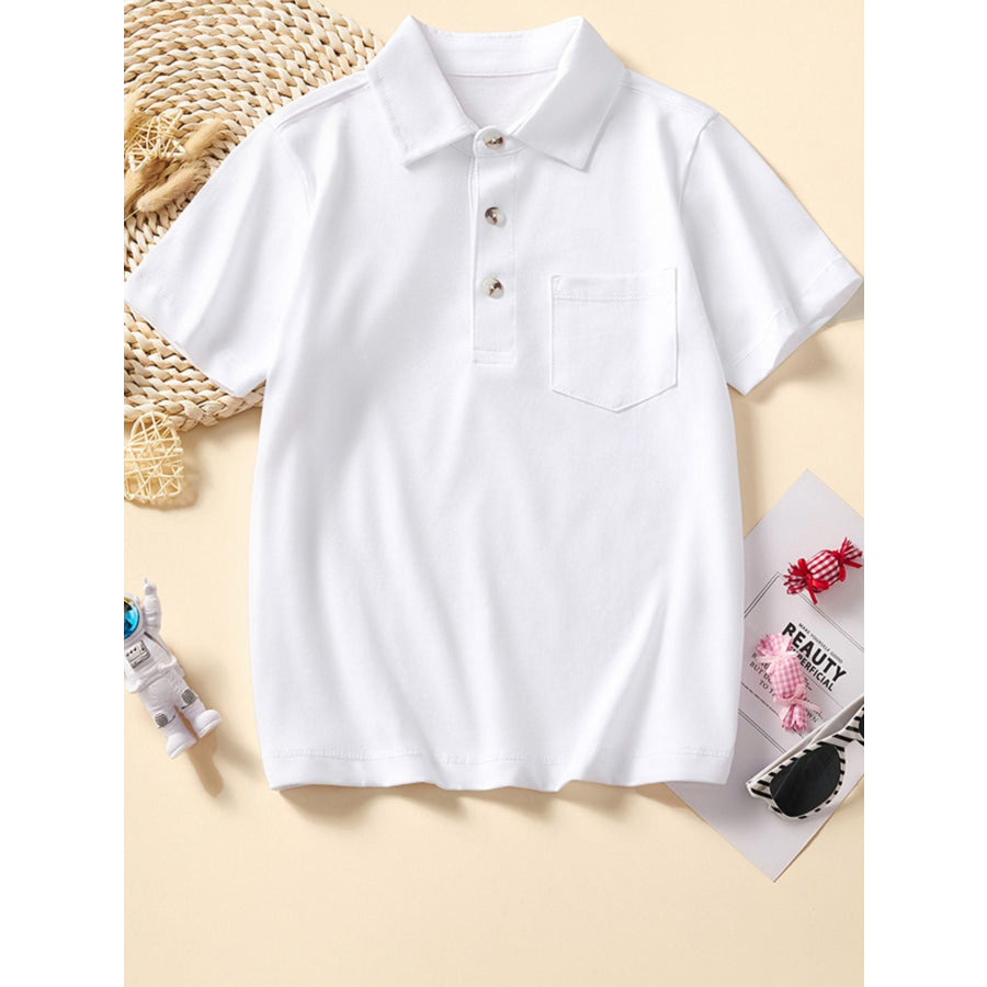 Children’s Button Detail Short Sleeve Polo White / 3Y Apparel and Accessories