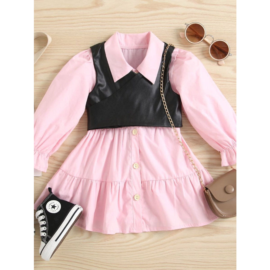Children’s Button Front Dress and Vest Set Pink / 18-24M Apparel and Accessories