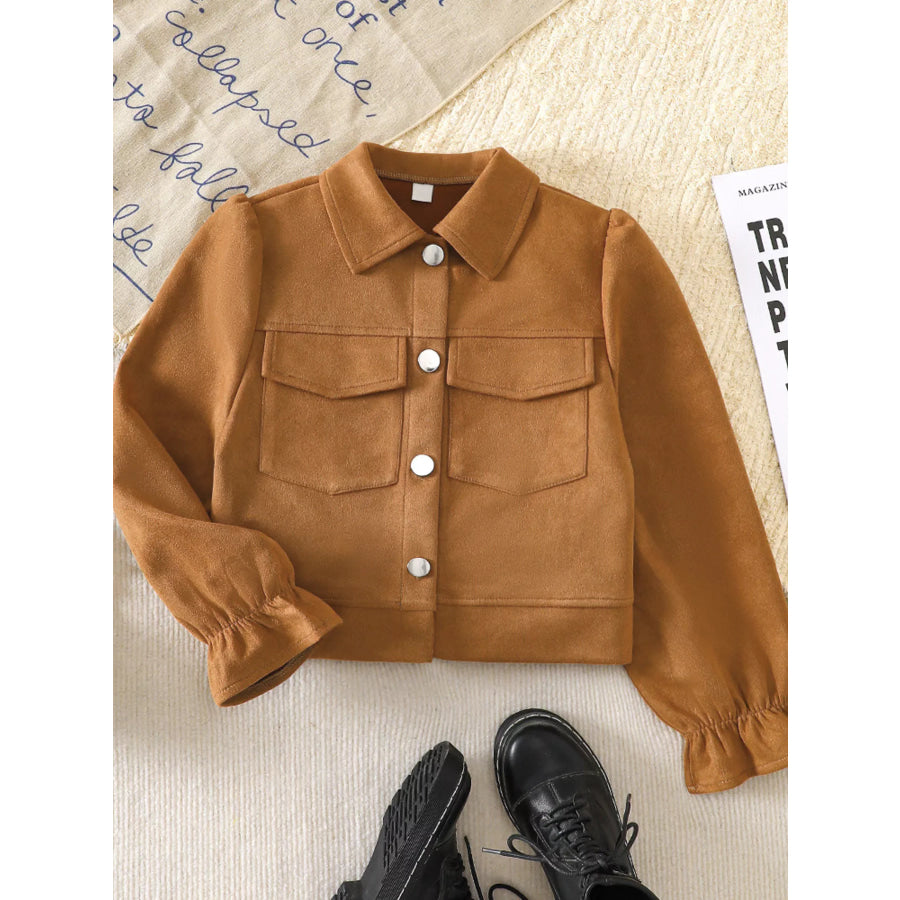 Children’s Button Up Flounce Sleeve Outerwear Caramel / 10Y Apparel and Accessories