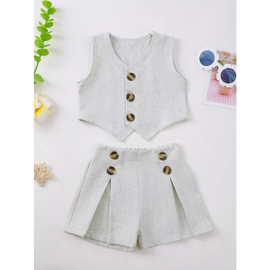 Children’s Button Up Vest and Shorts Set Grey / 6-12M Apparel and Accessories