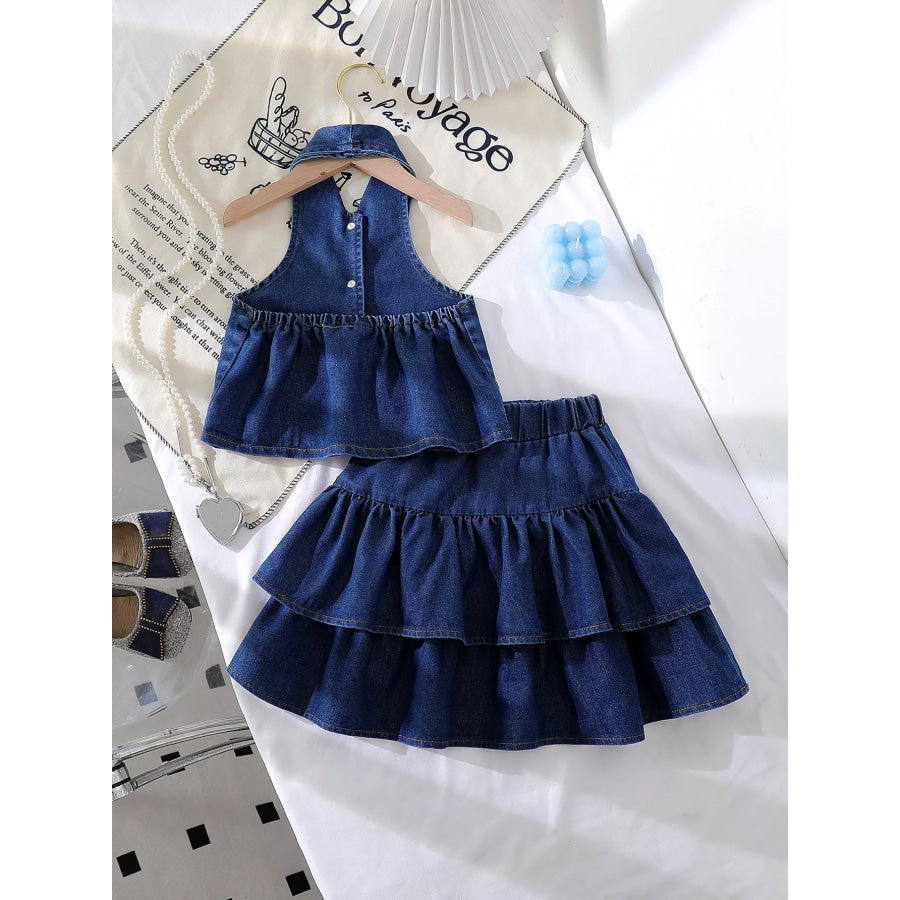 Children’s Button UP Vest and Skirt Denim Set Apparel and Accessories