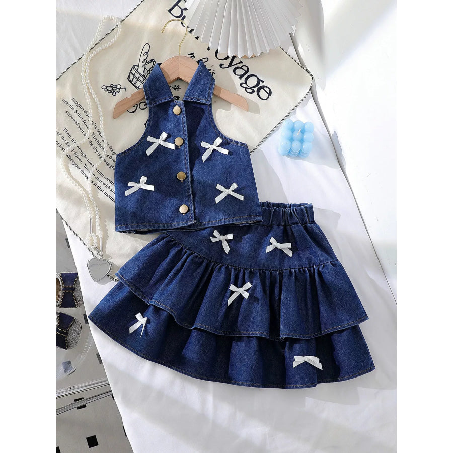Children’s Button UP Vest and Skirt Denim Set Dark Navy / 4Y Apparel and Accessories