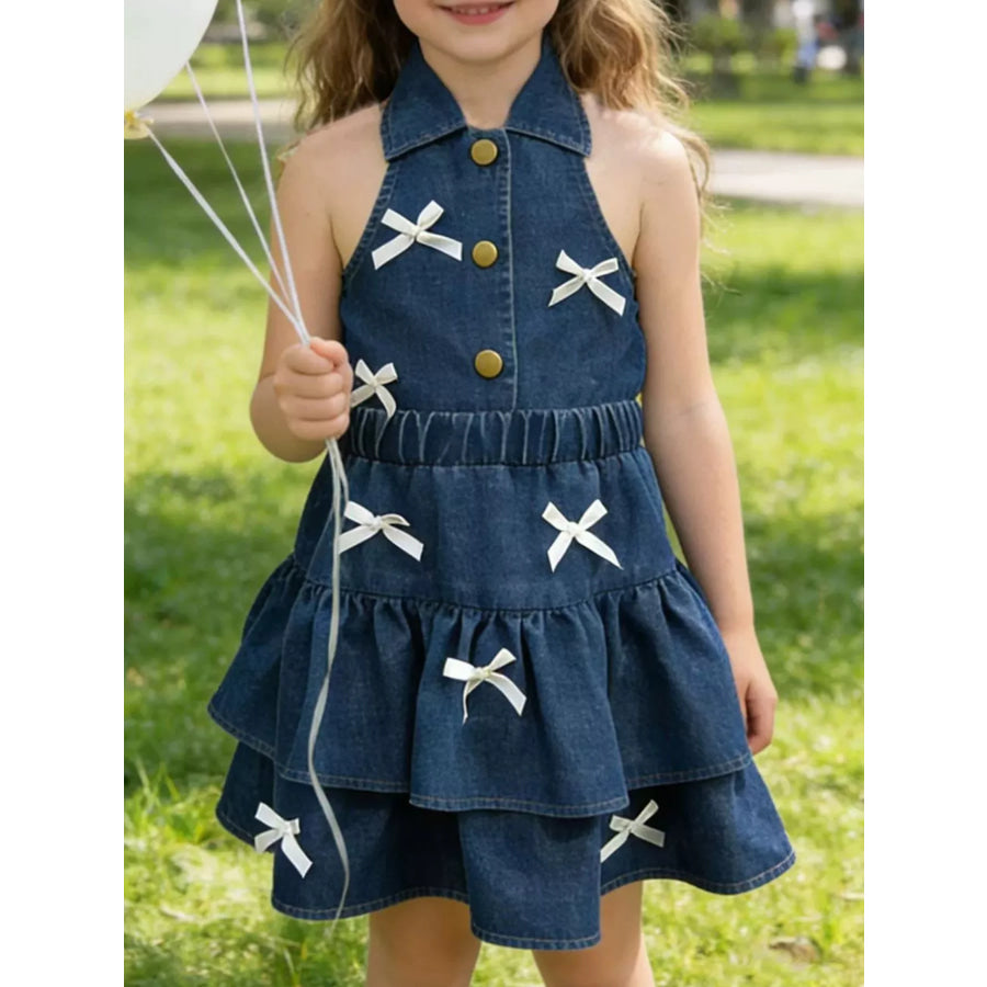 Children’s Button UP Vest and Skirt Denim Set Dark Navy / 4Y Apparel and Accessories