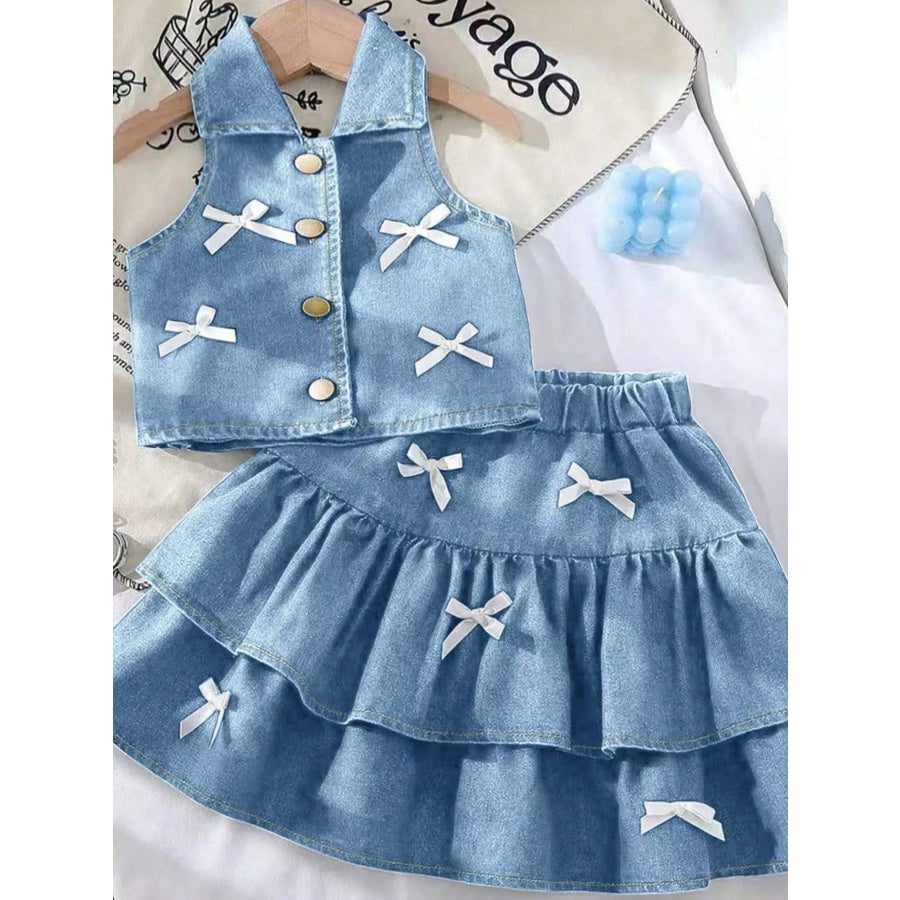 Children’s Button UP Vest and Skirt Denim Set Light Blue / 4Y Apparel and Accessories