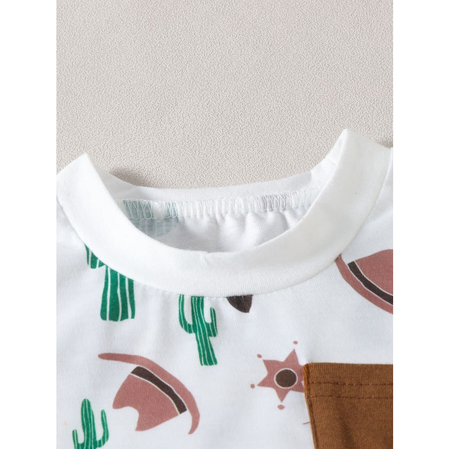 Children’s Cactus Cowboy Print Pocket Tee & Shorts Set Light Brown / 0-6M Apparel and Accessories