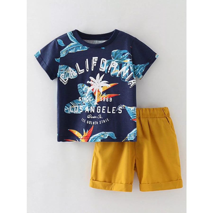 Children’s California Print Tee and Shorts Outfit Set Dark Navy / 3T Apparel and Accessories