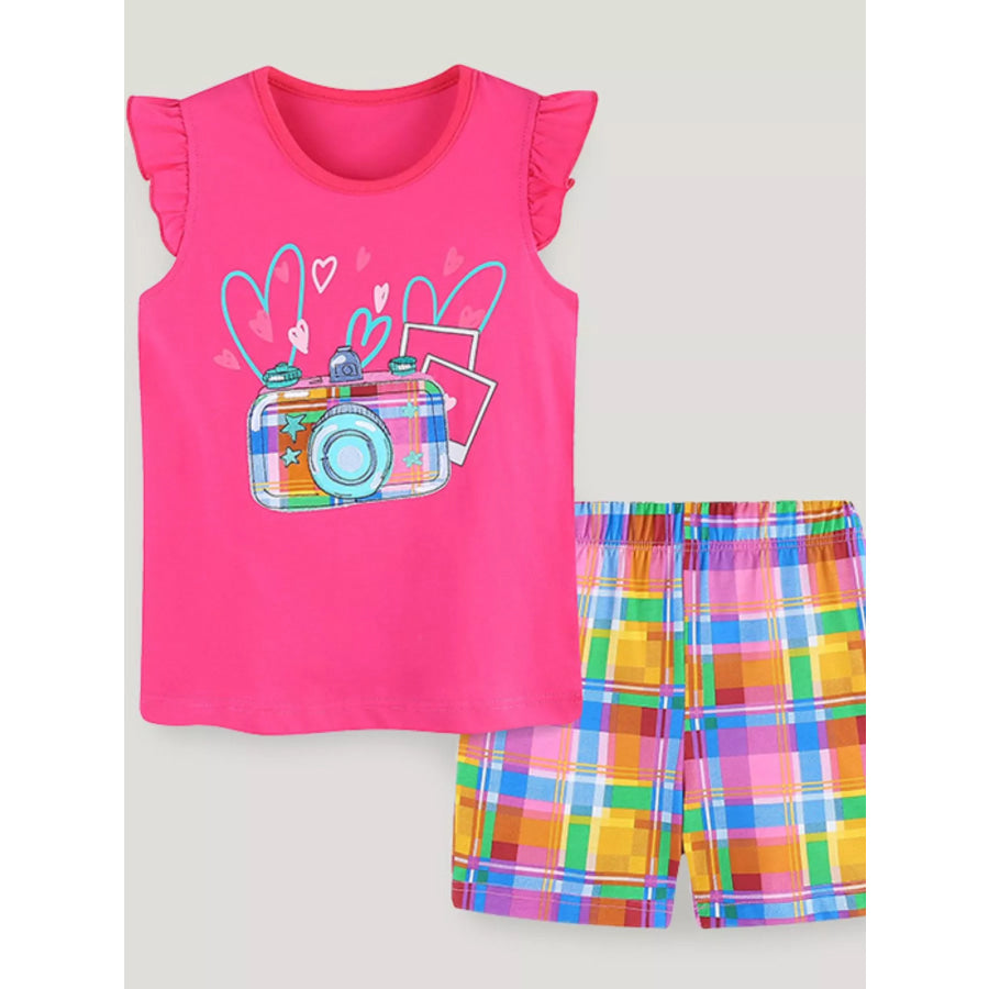 Children’s Camera Embroidered Top and Shorts Set Hot Pink / 2Y Apparel and Accessories