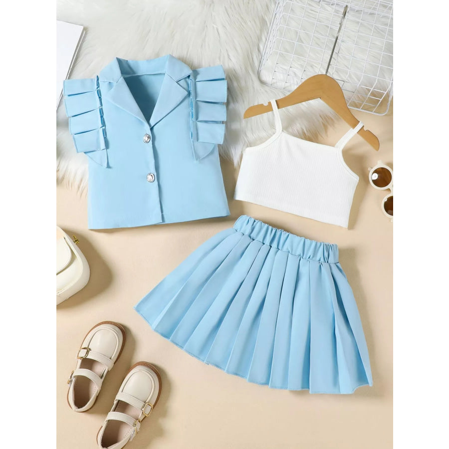 Children’s Cami & Button Detail Top & Skirt Set Blue / 2-3 Apparel and Accessories