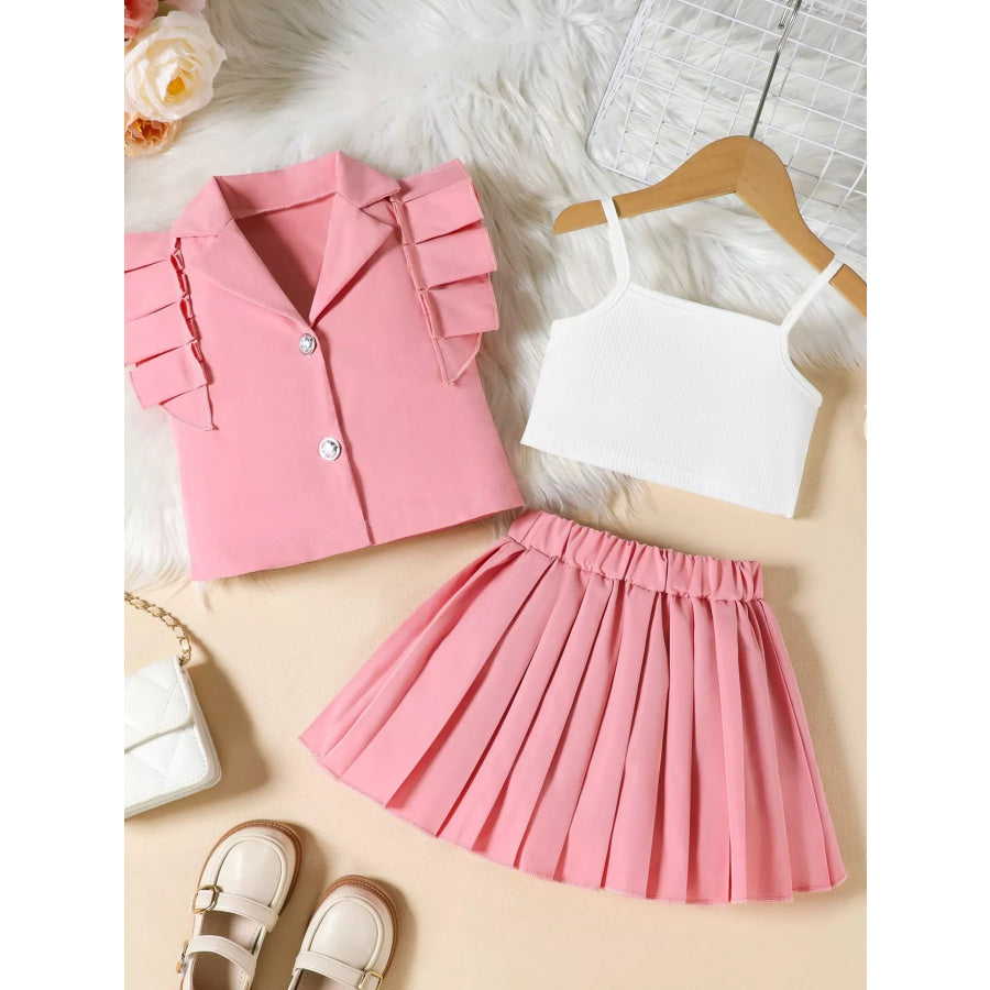 Children’s Cami & Button Detail Top & Skirt Set Pink / 2-3 Apparel and Accessories