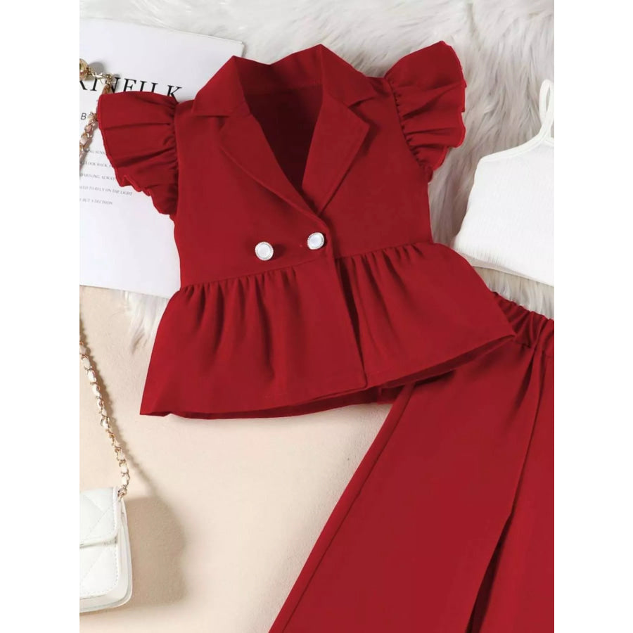 Children’s Cami & Ruffle Sleeve Top & Wide Leg Pants Set Wine Red / 2-3 Apparel and Accessories