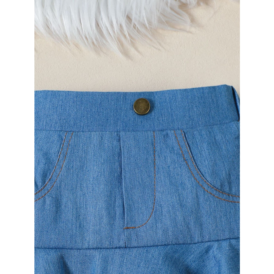 Children’s Cami & Star Print Mesh Top & Ruffle Denim Skirt Set Apparel and Accessories