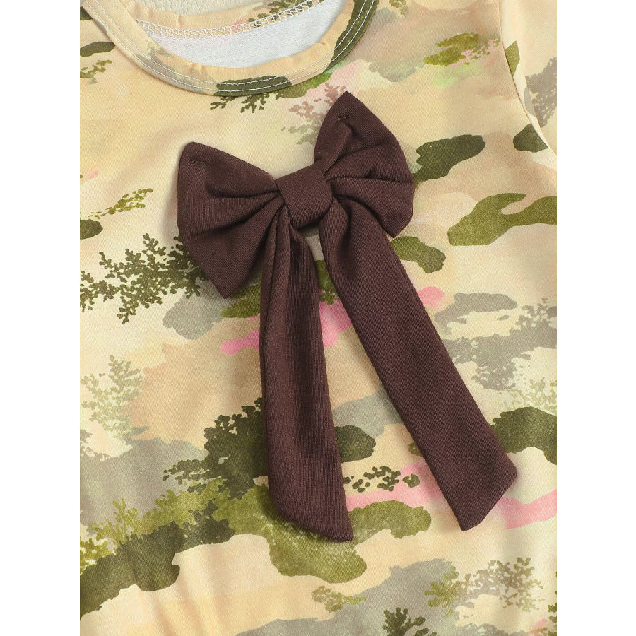 Children’s Camouflage Print Long Sleeve One-Piece with Bow Apparel and Accessories