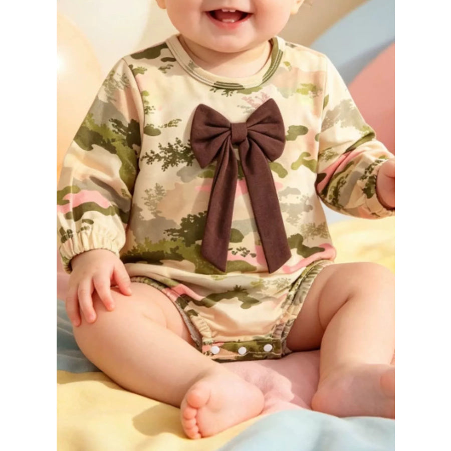 Children’s Camouflage Print Long Sleeve One-Piece with Bow Apparel and Accessories