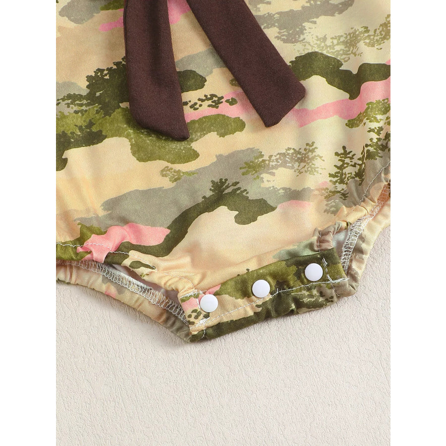 Children’s Camouflage Print Long Sleeve One-Piece with Bow Apparel and Accessories