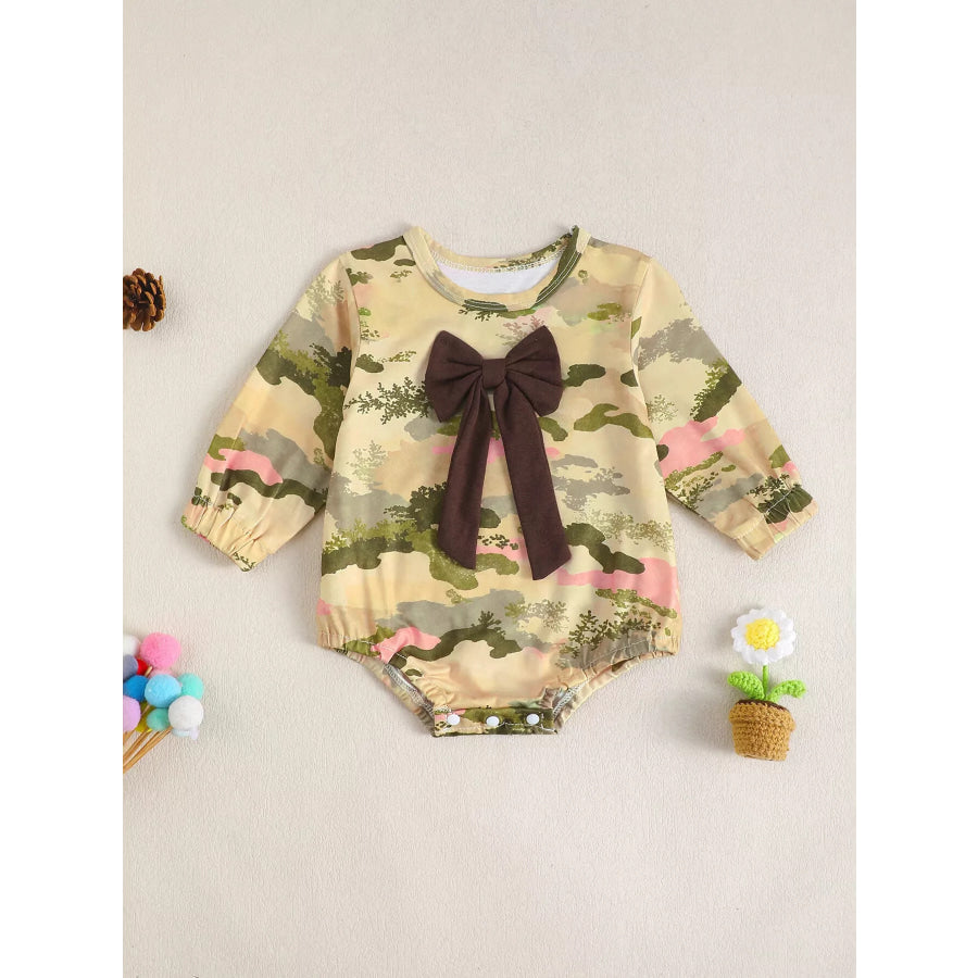 Children’s Camouflage Print Long Sleeve One-Piece with Bow Apparel and Accessories